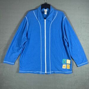 Koret Francisca Womens Jacket 2X Blue Vintage Y2K Long Sleeve Zip Up Patch